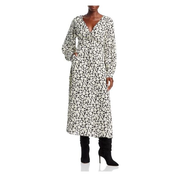 REBECCA TAYLOR Womens Smocked Floral Flutter Sleeve V Neck Mini Fit + Flare Dress